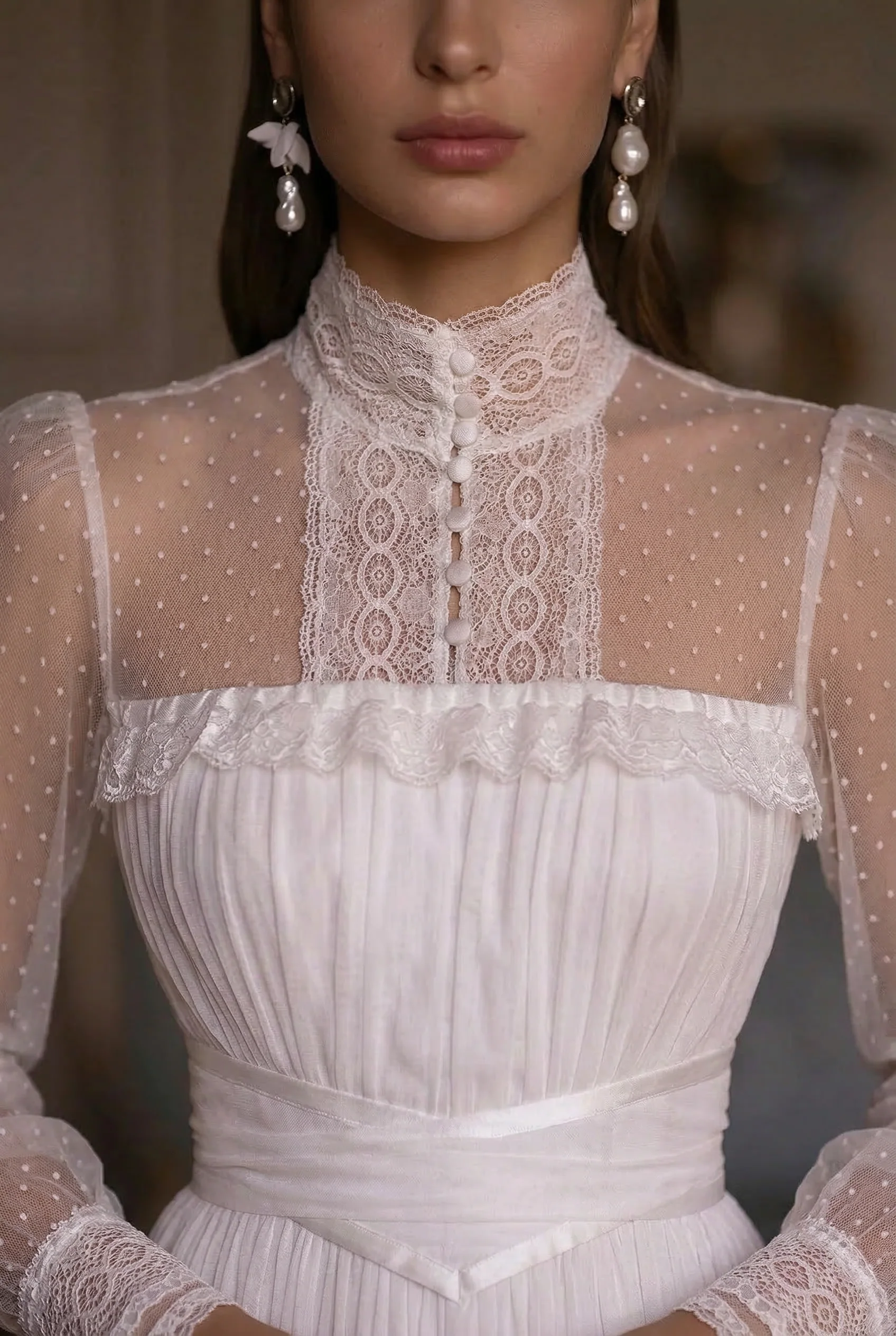 Gunne Sax Inspired White Lace Victorian Modest Wedding Dress 1980s- Long Sleeve - Image 4