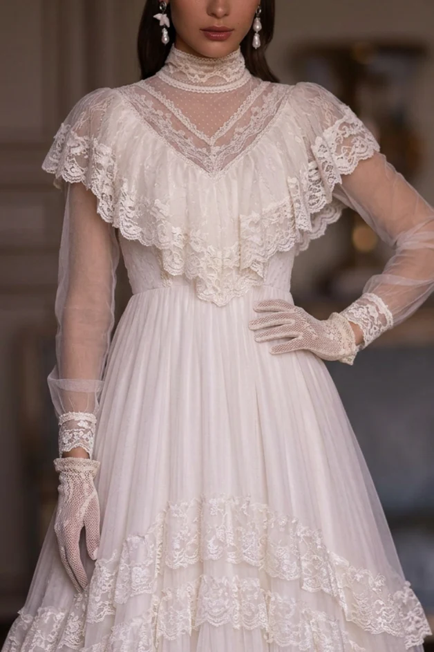Modest Lace Wedding Dress - Long Sleeve Victorian Bridal Dress - Gunne Sax Inspired Plus Size - Image 3