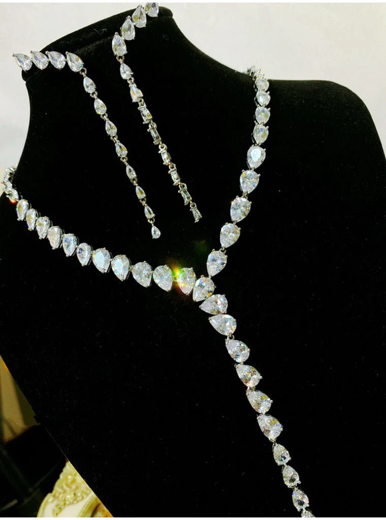 Luxurious Zircon-Encrusted Y-Shaped Necklace and Earrings Jewelry Set - Image 5