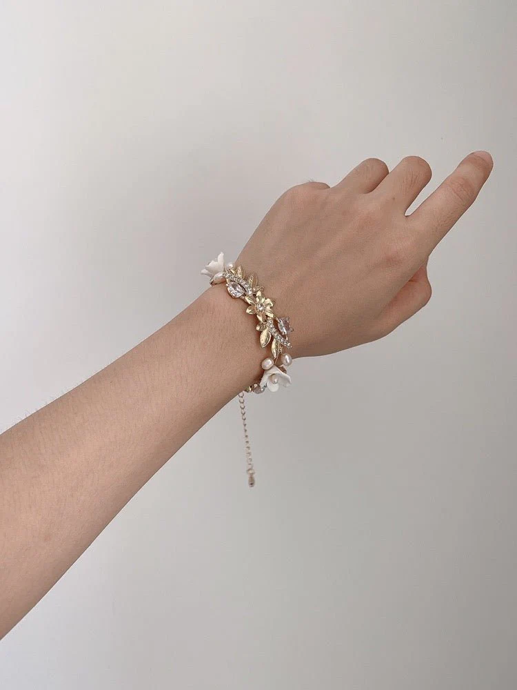 Vintage European Style Freshwater Pearl Flower Forest Bride Bracelet Sweet Wedding Accessories - Image 3