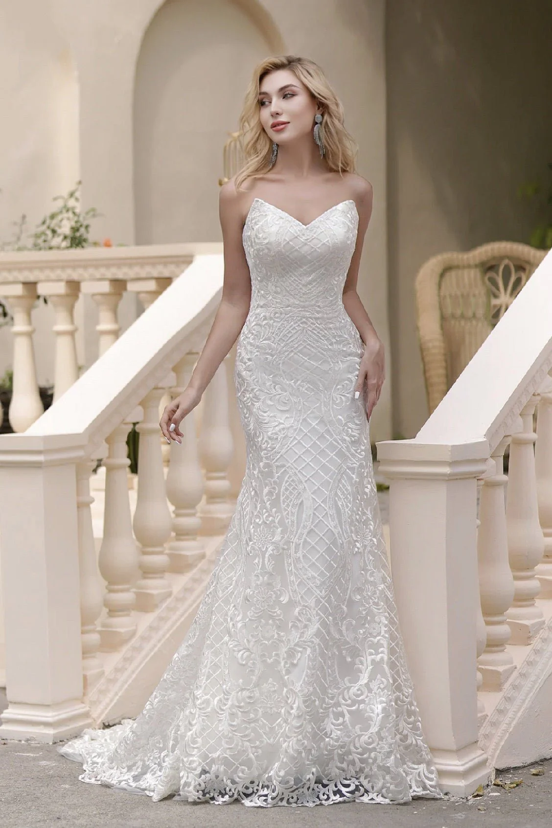 Spaghetti Strap Sweetheart Neckline Fit And Flare Light Ivory Lace Embroider Wedding Dress - Plus Size - Image 3