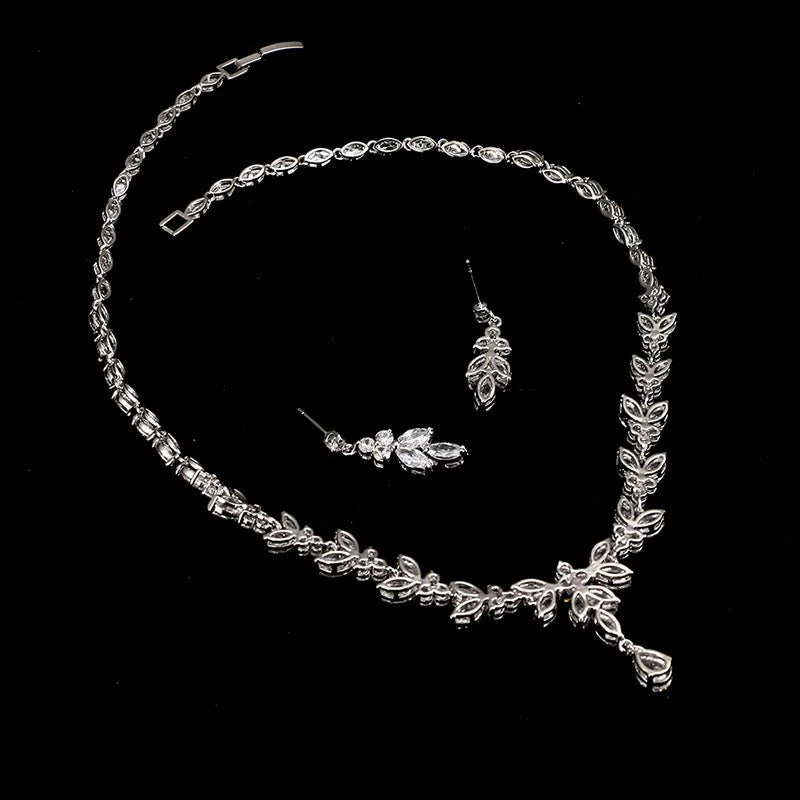 Minimalistic and Elegant Zircon Necklace and Earrings Jewelry Set - Image 4