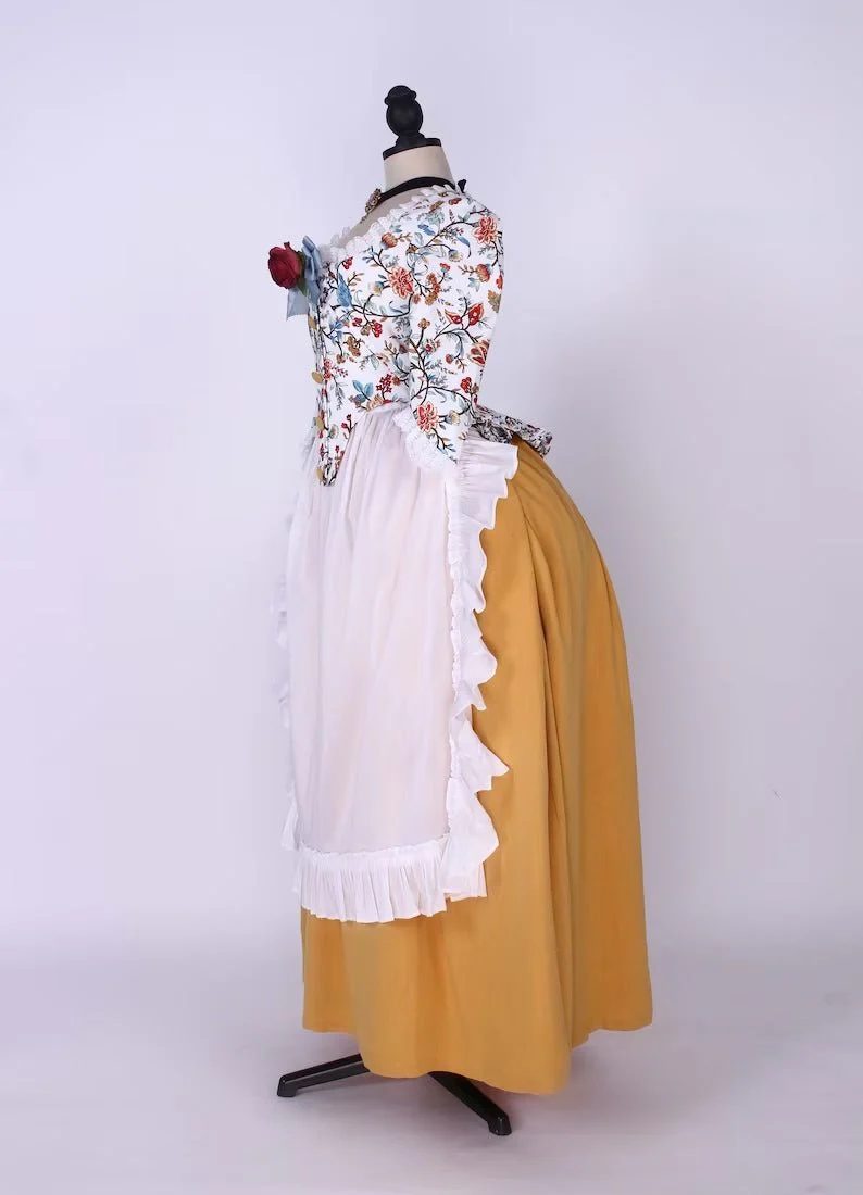 Cream and Yellow Baroque Print Victorian Ball Gown - Floral Sleeve Rococo Dress Plus Size - Image 4