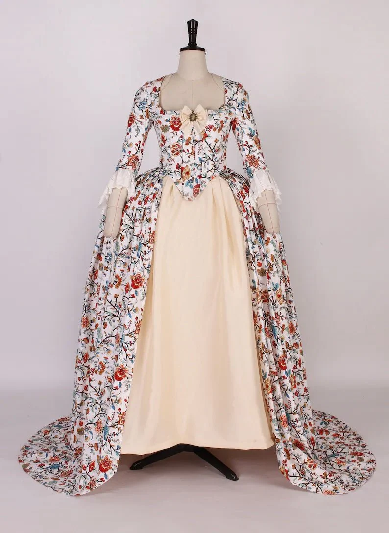 Cream Elegance with Nature's Palette Victorian Ball Gown - Garden Tapestry Floral Rococo Dress Plus Size - Image 2