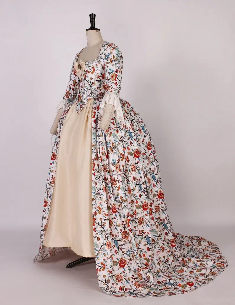 Cream Elegance with Nature's Palette Victorian Ball Gown - Garden Tapestry Floral Rococo Dress Plus Size - Image 3