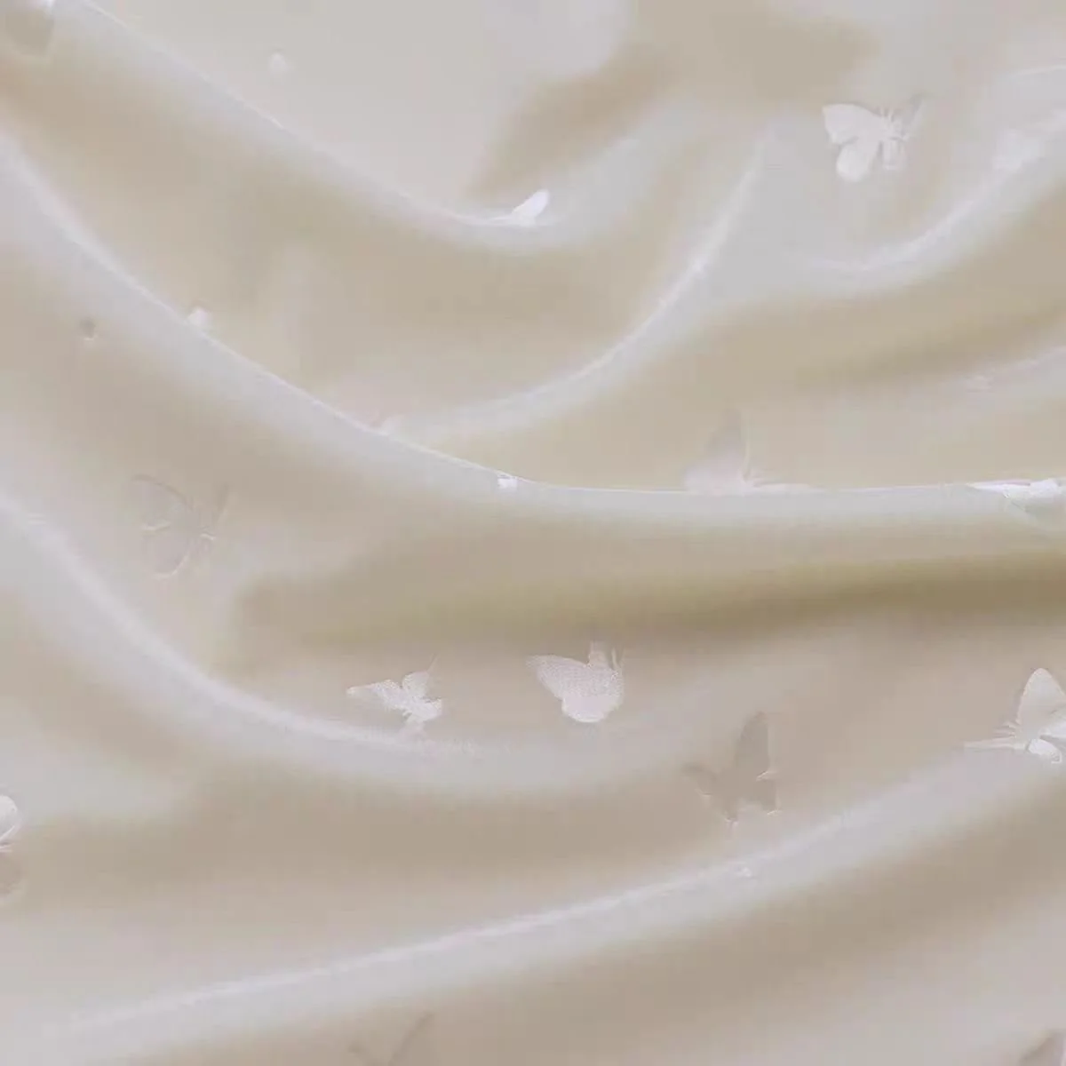 Cream White Velvet Fabric with Embossed Butterflies for Dresses and DIY Projects