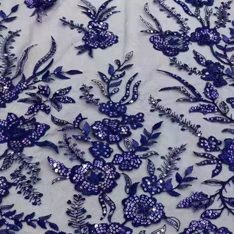 Sequined Floral Embroidered Mesh Lace Fabric