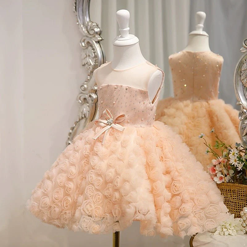 Delicate Peach Pink Blossom Flower Girl Dress with Sparkling Accents – Plus Size - Image 2