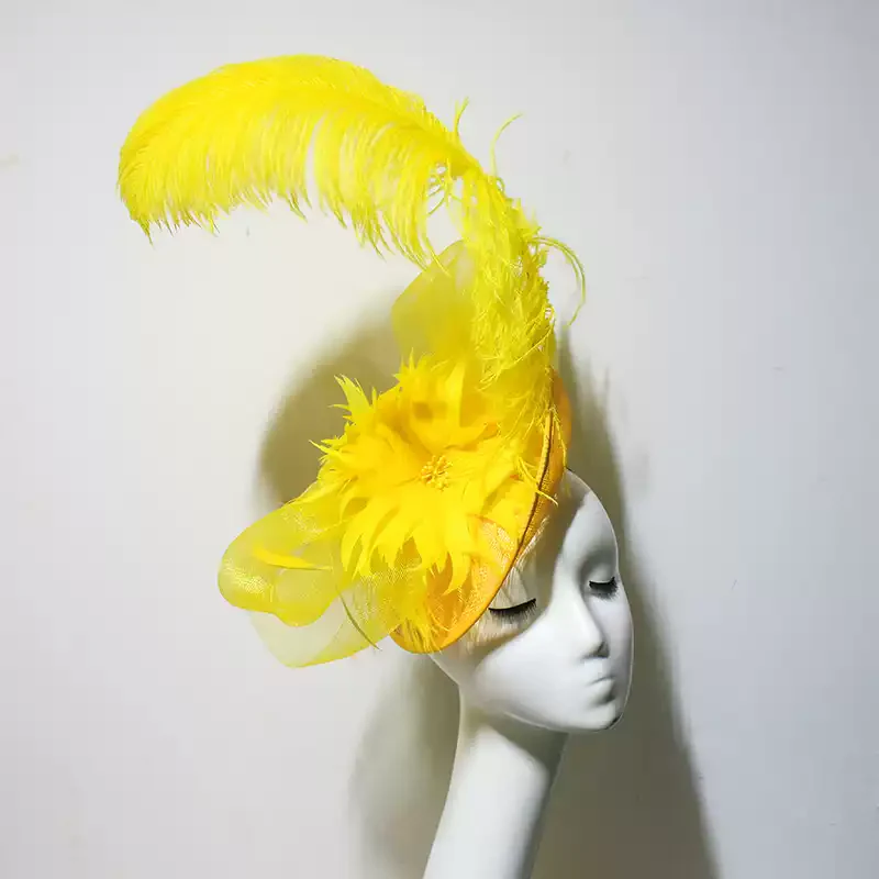 Dramatic Black Fascinator with Feather Accents - Elegant Feathered Cocktail Hat - Image 5
