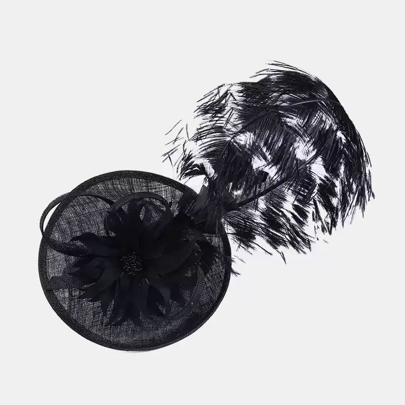 Dramatic Black Fascinator with Feather Accents - Elegant Feathered Cocktail Hat - Image 6
