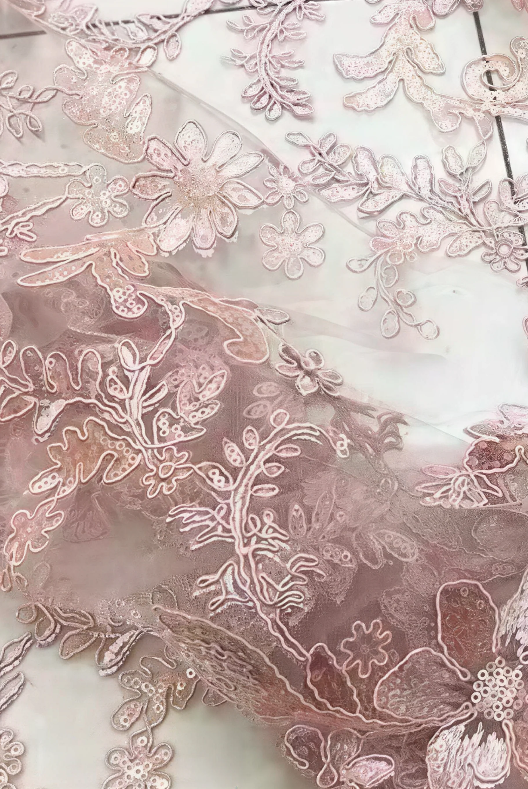 Dusty Pink Regency Era Dress with Pink Floral Lace Overlay - Pink Regency Gown with Puff Sleeves and Tulle Plus Size - Image 6