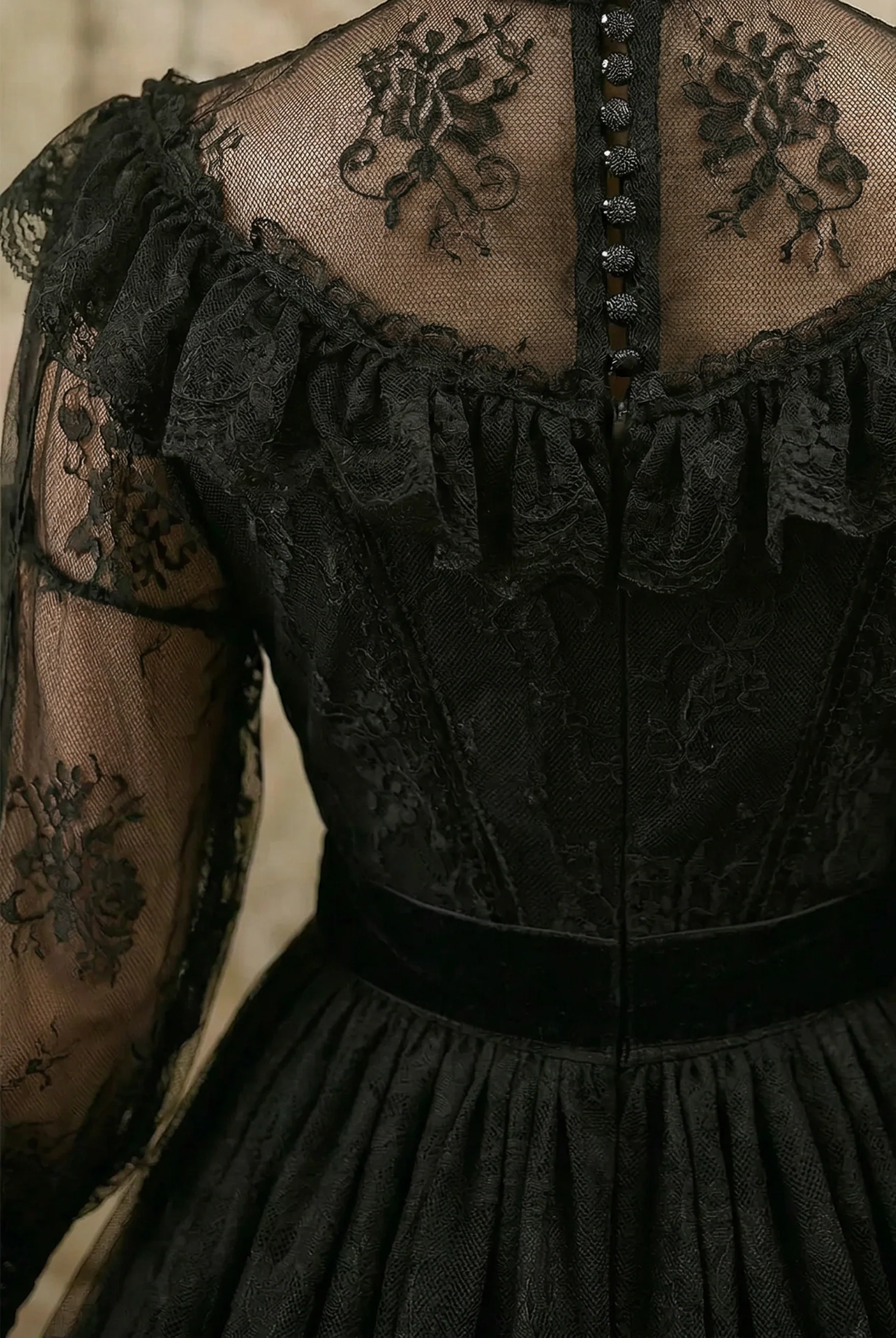Edwardian Style Gothic Black Long Dress - Victorian Lace Dress Plus Size - Image 5