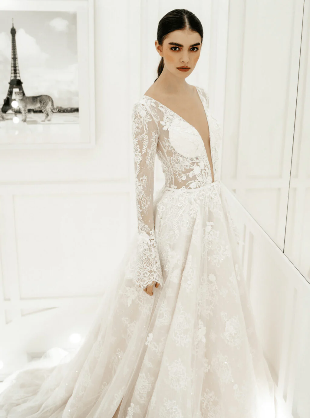 Elegant Aline Ball Gown Wedding Dress and Lace Wedding Gown - Long Sleeve Wedding Dress Plus Size - FLEUR