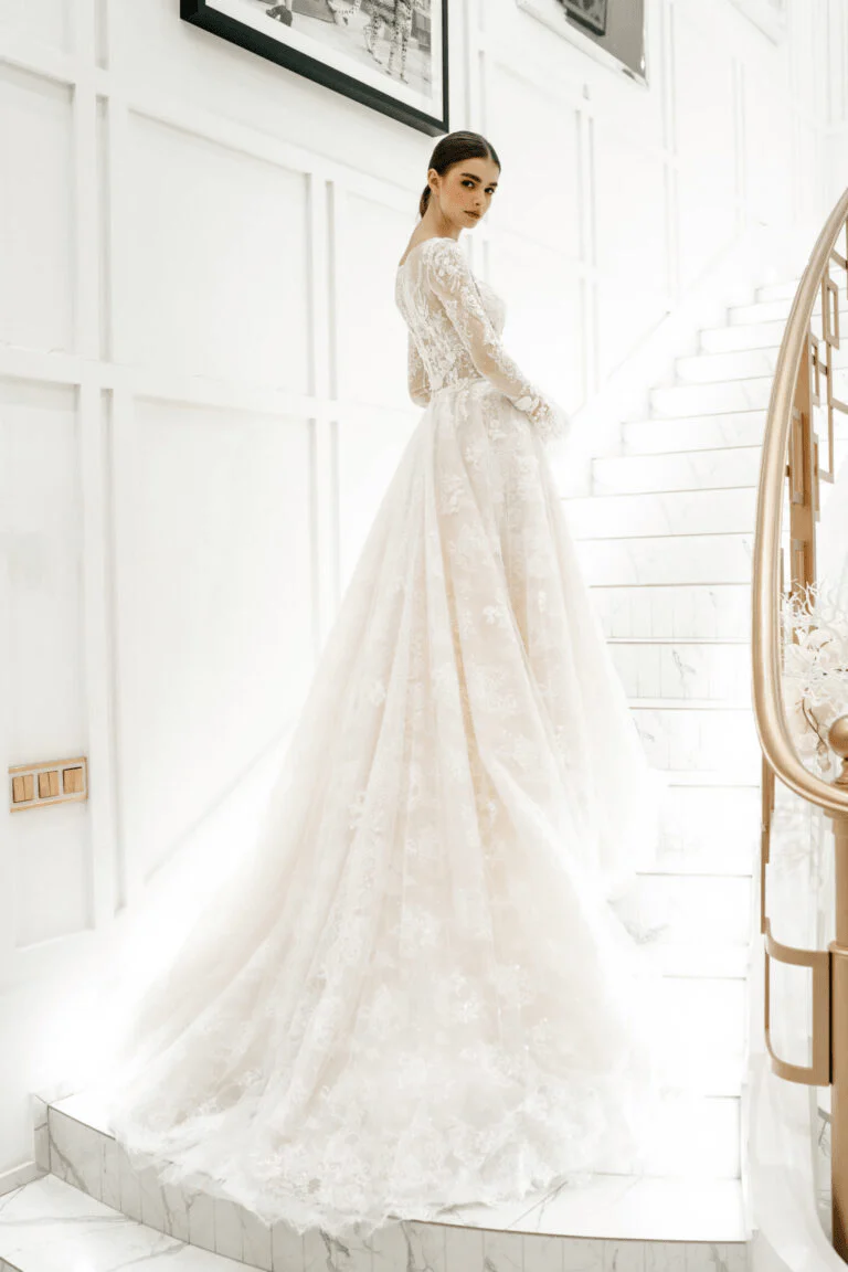 Elegant Aline Ball Gown Wedding Dress and Lace Wedding Gown - Long Sleeve Wedding Dress Plus Size - FLEUR - Image 3