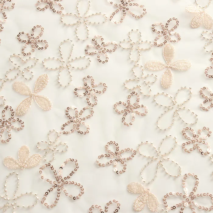 Elegant Beigi Embroidered Tulle Fabric with Sequins - Image 3