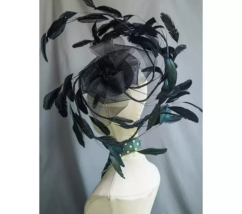 Elegant Black Fascinators and Hats - Black Hat with Feather - Women's Feather Hat - Image 3