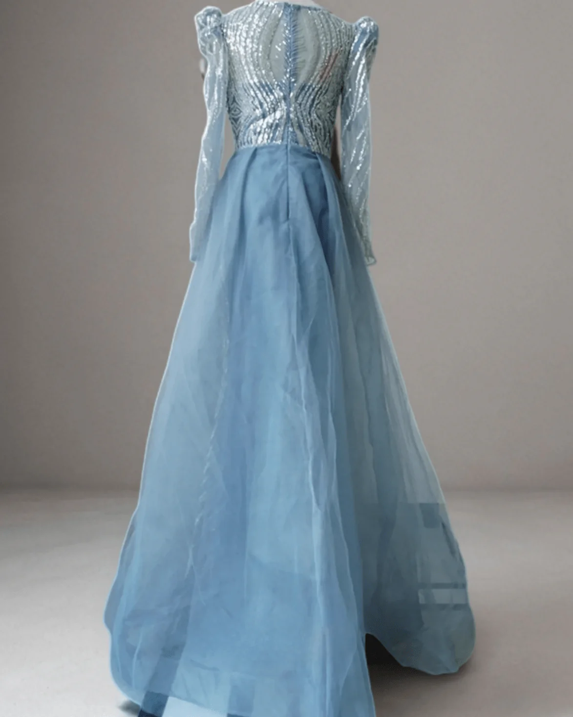 Elegant Blue Sequin Evening Gown with Cape Sleeves - Pretty Sequin Dress with Beaded Embellishments Plus Size - Image 2