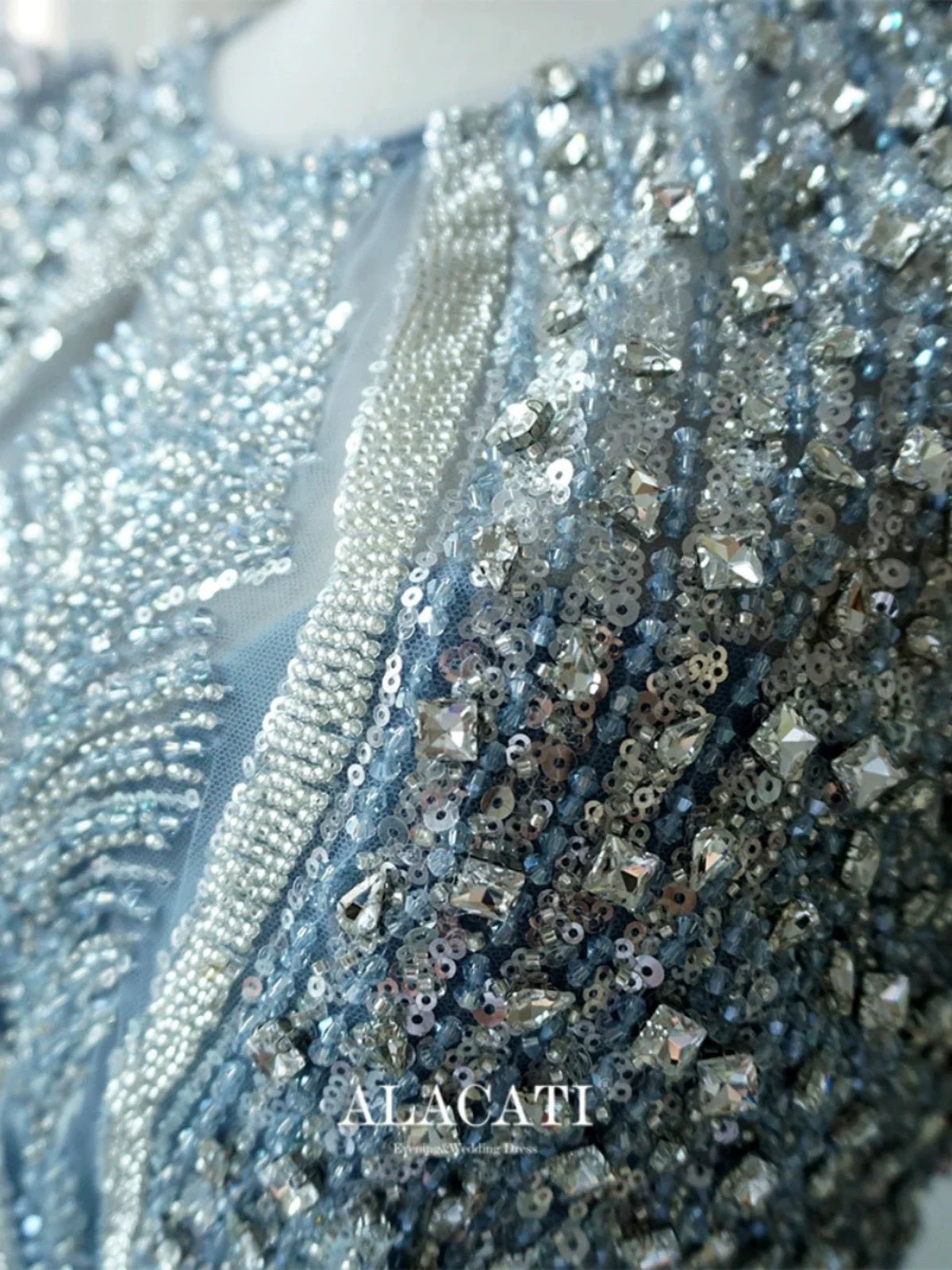 Elegant Blue Sequin Evening Gown with Cape Sleeves - Pretty Sequin Dress with Beaded Embellishments Plus Size - Image 4
