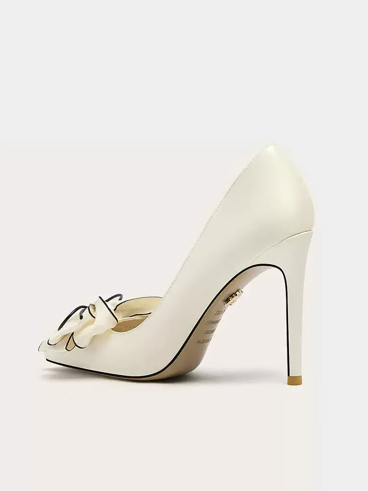 Elegant Bowknot High Heels for Office & Formal Wear - White Plus Size - Image 2