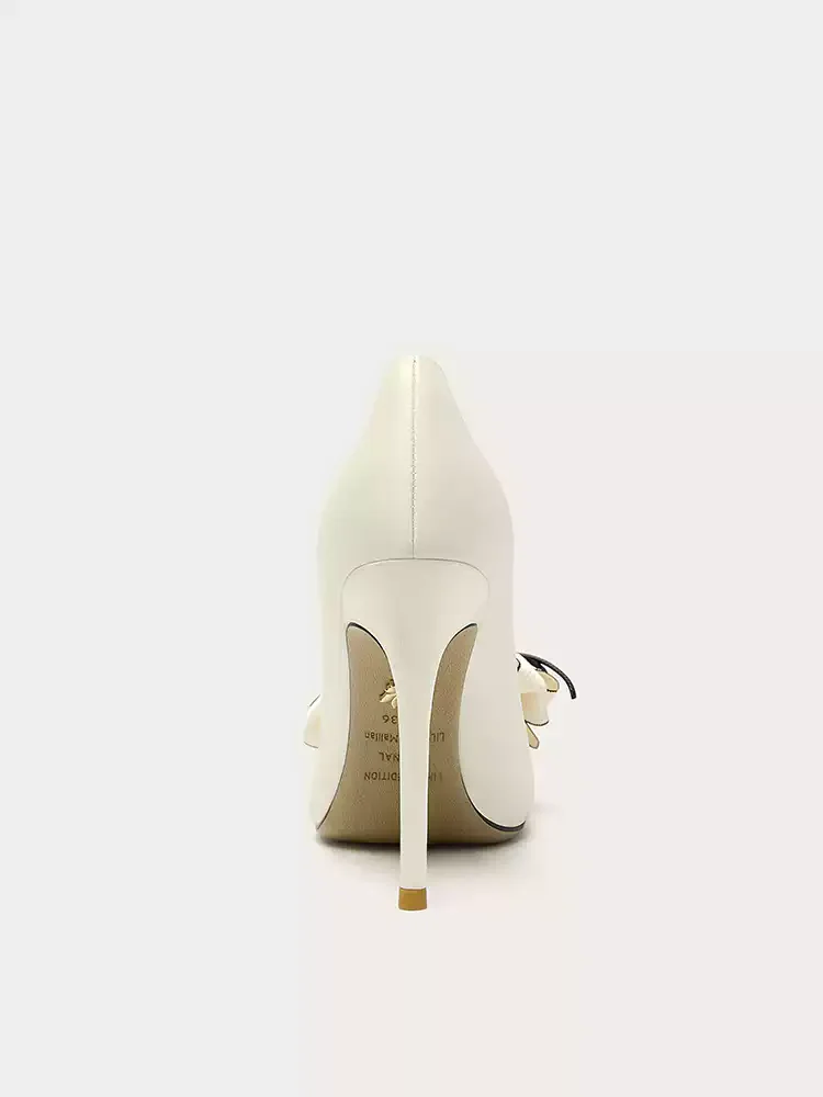 Elegant Bowknot High Heels for Office & Formal Wear - White Plus Size - Image 3