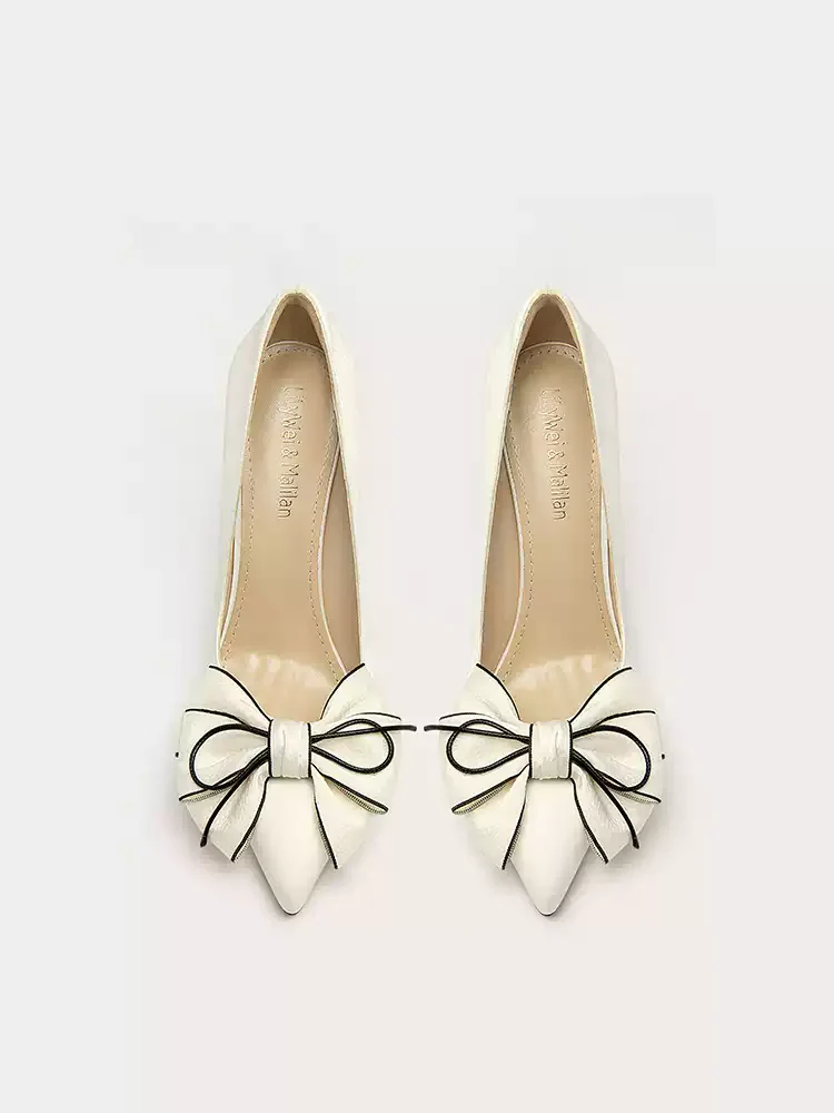 Elegant Bowknot High Heels for Office & Formal Wear - White Plus Size - Image 4
