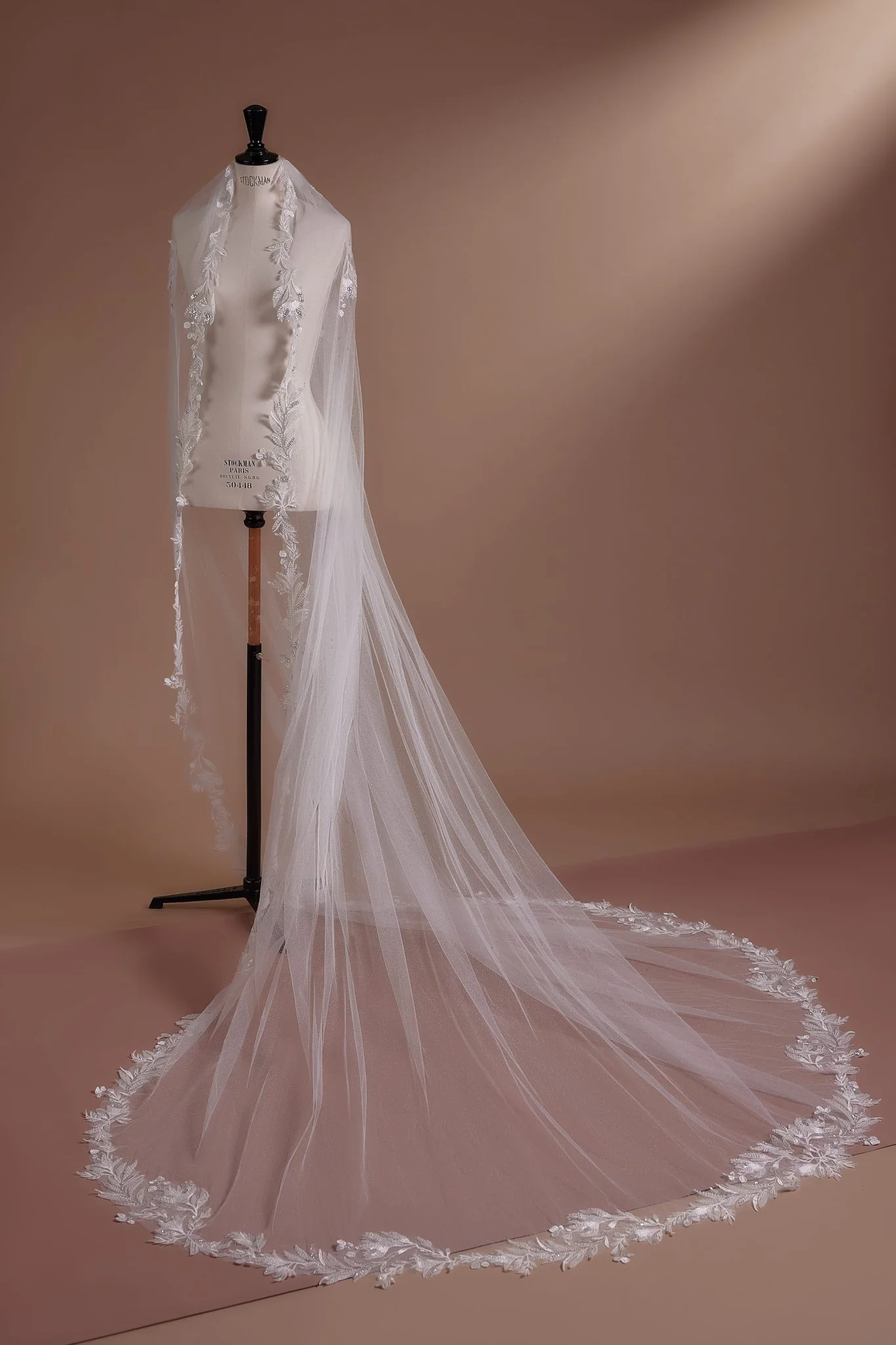Elegant Cathedral Veil with Floral Lace Border