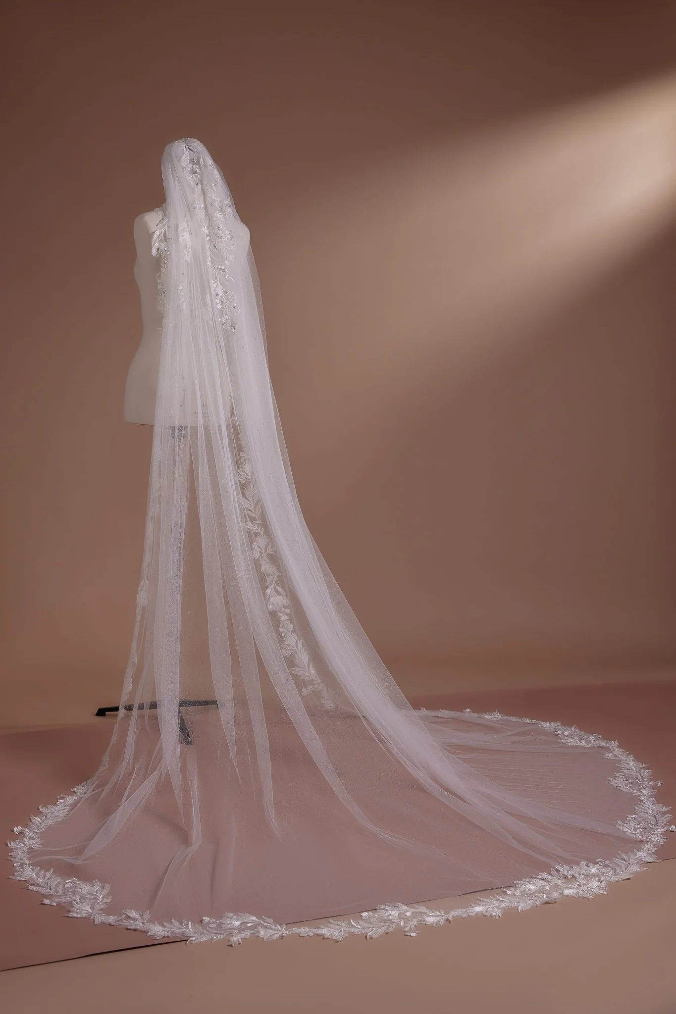 Elegant Cathedral Veil with Floral Lace Border - Image 3