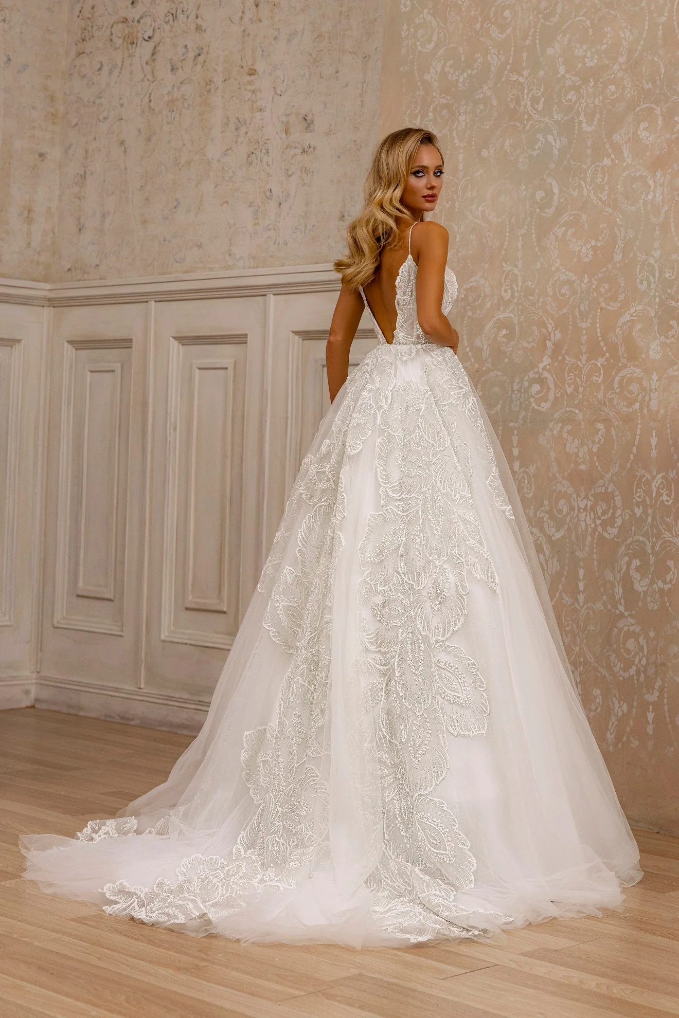 Elegant Floral A-Line Bridal Gown with Lace Detailing and Flattering Silhouette Plus Size - Image 3