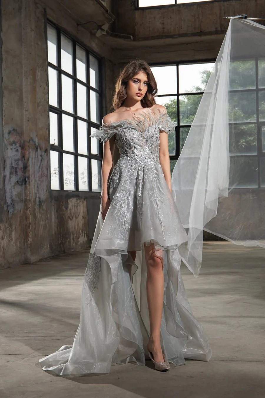 Elegant Silver Sequin High-Low Evening Gown - Designer Sequin Dress and Pretty Sequin Dress Plus Size