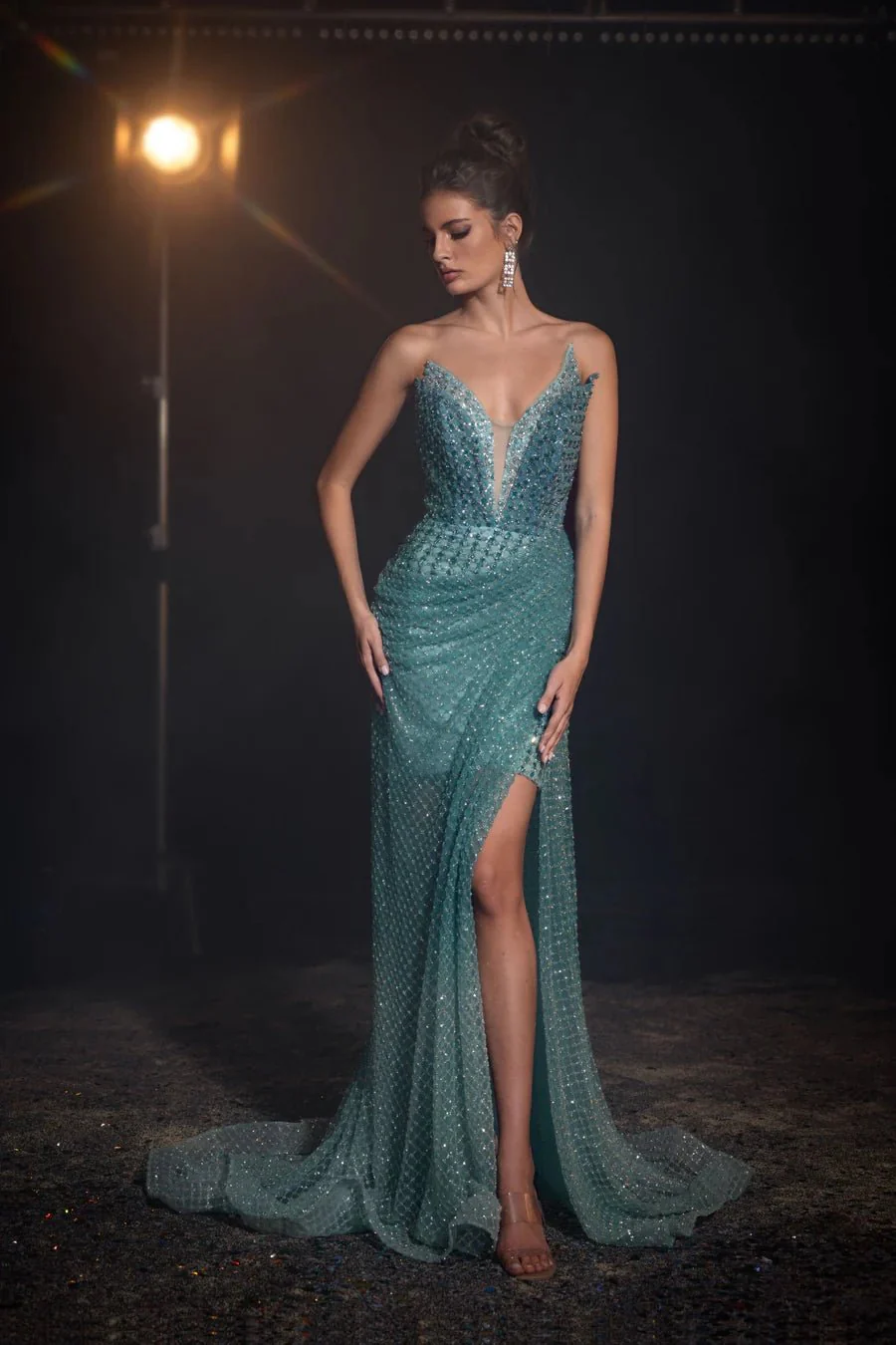 Elegant Green Sequin Evening Gown and Pretty Sequin Dress - Convertible Glitter Dress with Spaghetti Straps and Slit Plus Size