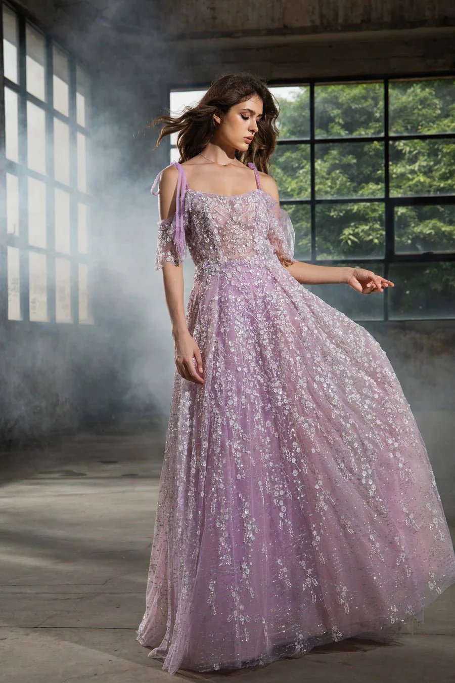 Elegant Ivory Sequin Evening Gown with Floral Details - Designer Sequin Dress and Pretty Sequin Dress Plus Size - Image 3