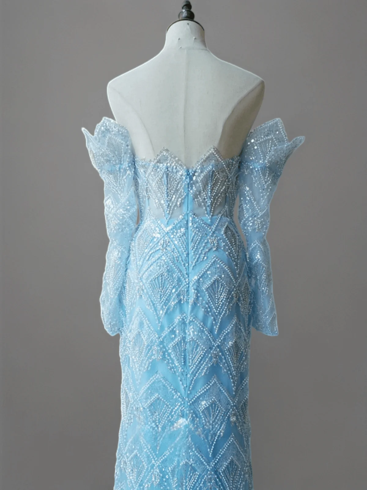 Elegant Light Blue Off-Shoulder Sequin Evening Dress - Blue Pretty Sequin Dress and Beaded Embellished Evening Gown Plus Size - Image 4