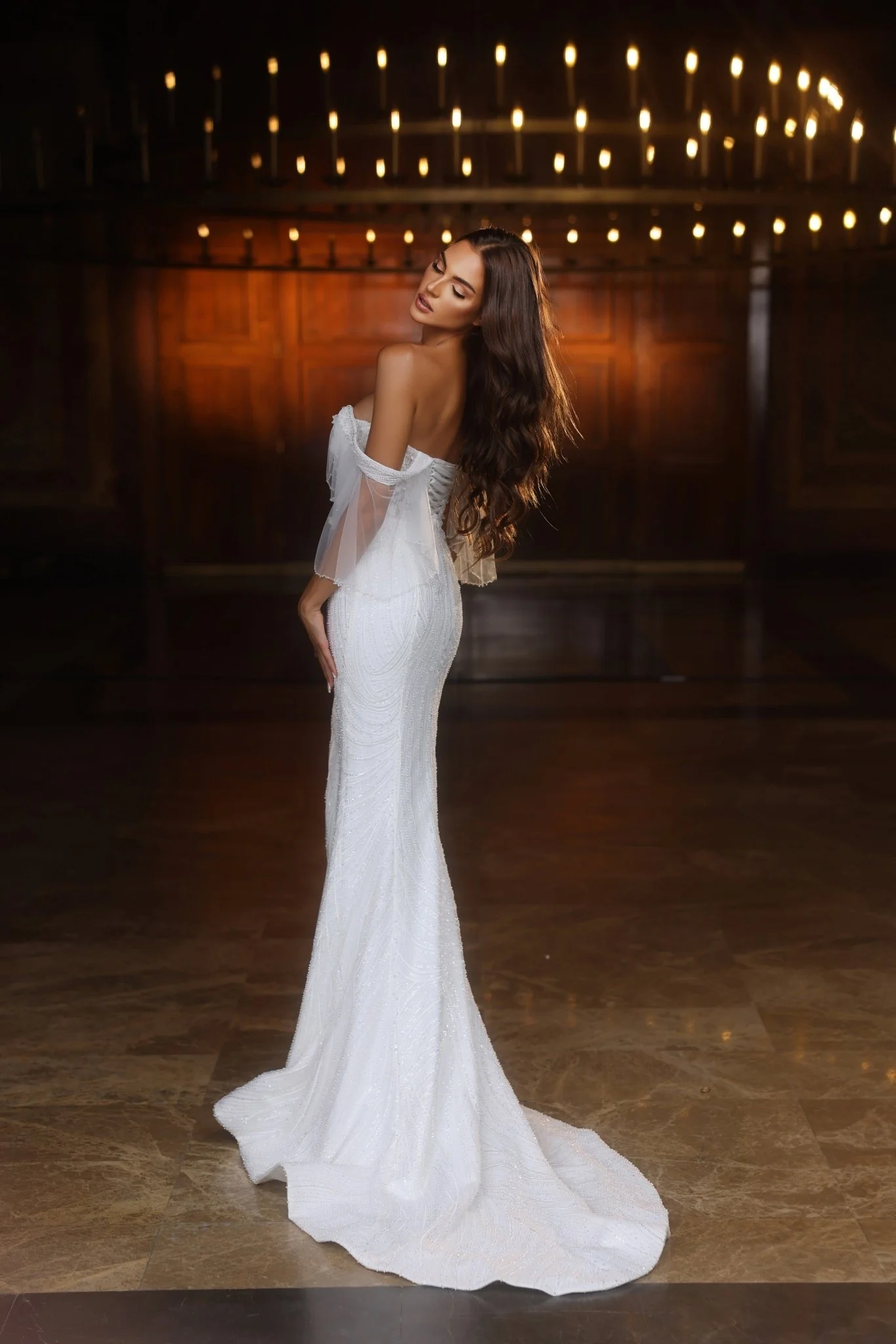 Elegant Mermaid Sequin Wedding Gown with Cap Sleeves Plus Size - Image 3