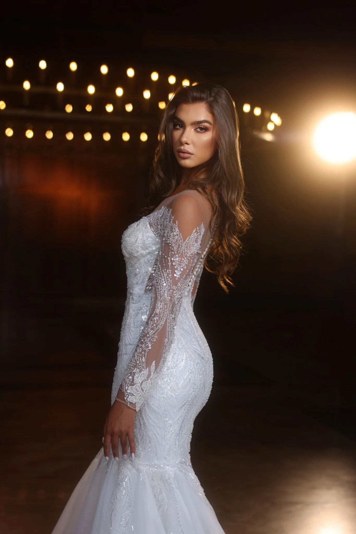 Elegant Mermaid Wedding Dress with Sheer Lace Sleeves and Tulle Skirt - Plus Size - Image 3