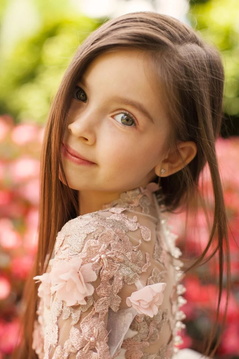 Elegant Midi Plus Size Girl’s Dress – Belle Tulle Gown with 3D Floral Embellishments and Long Sleeves for Special Occasions - Image 5