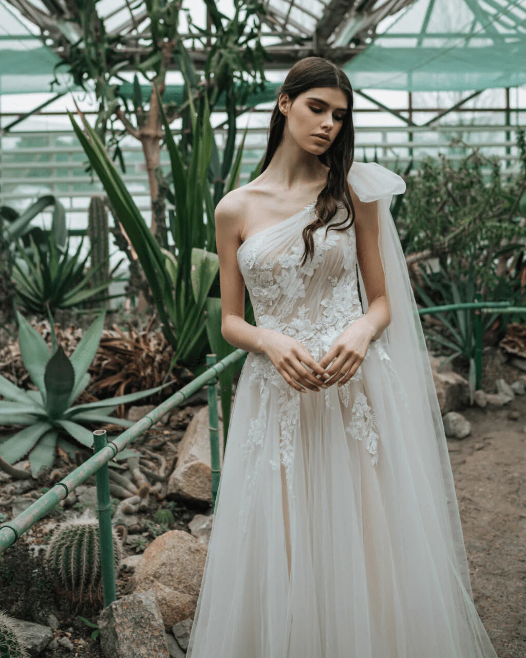 Elegant Off One Shoulder Wedding Dress with Tulle - Floral Applique Wedding Gown - Open Back Wedding Dress Plus Size - KAMILA - Image 2