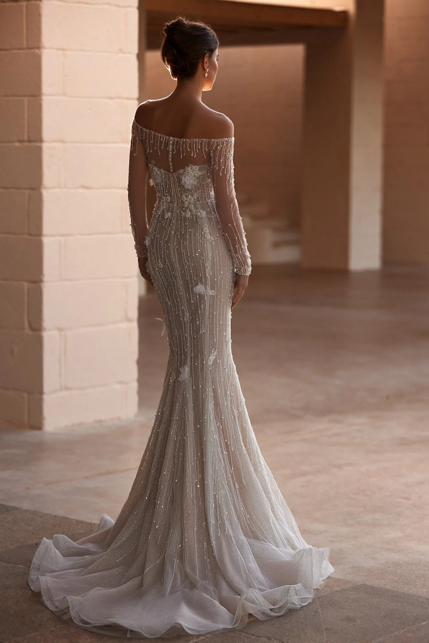 Elegant Off-the-Shoulder Beaded Bridal Gown with Over Skirt and Luxurious Train Plus Size - Image 3