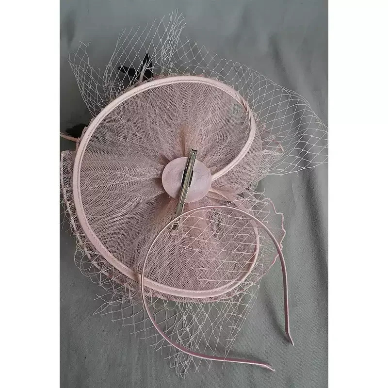 Elegant Pink Fascinator with Feather and Bead Accents - Image 2