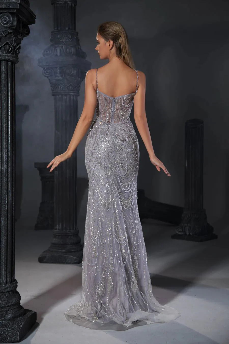 Elegant Pink Sequin Evening Gown with Spaghetti Straps and High Slit - Designer Sequin Gown and Glitter Dress Plus Size - Image 4