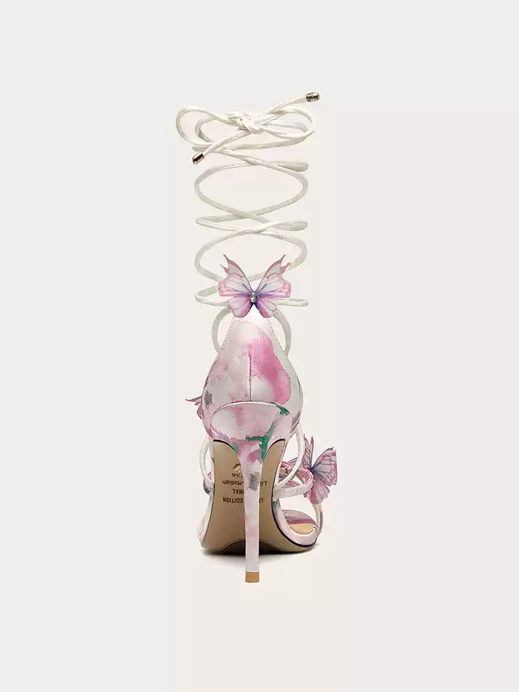 Elegant Purple Butterfly Ankle-Tie Open-Toe High Heel Sandals - Image 2