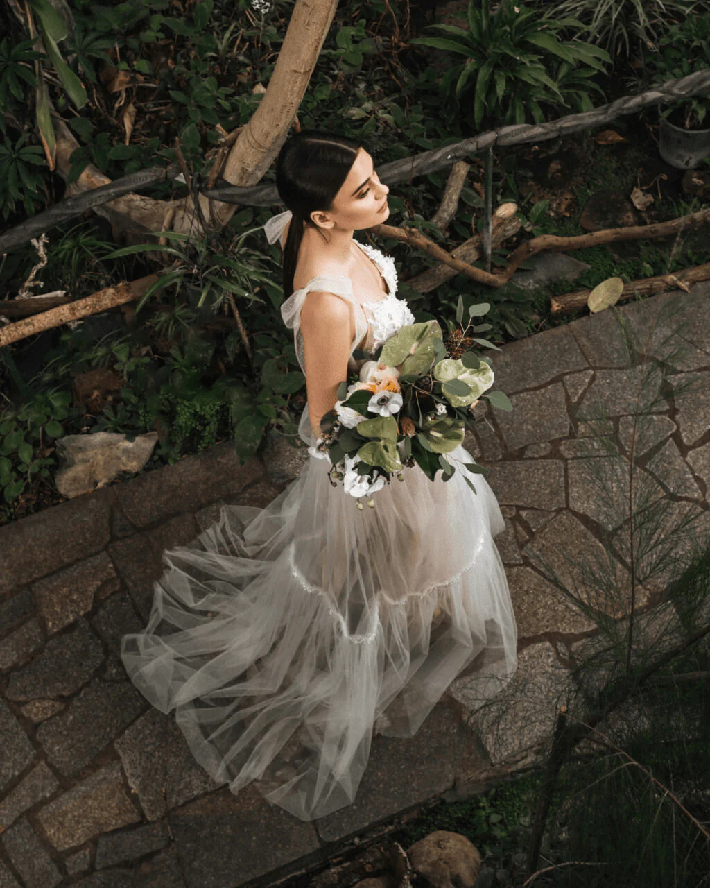 Elegant Sheer Bridal Gown - Floral Applique Dress with Bow Straps Plus Size - CONSTANCE - Image 2