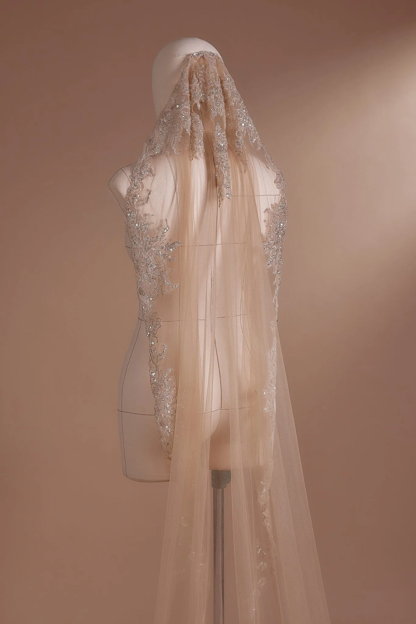 Elegant Silver Embroidered Cathedral Veil with Crystal Details Plus Size - Image 2