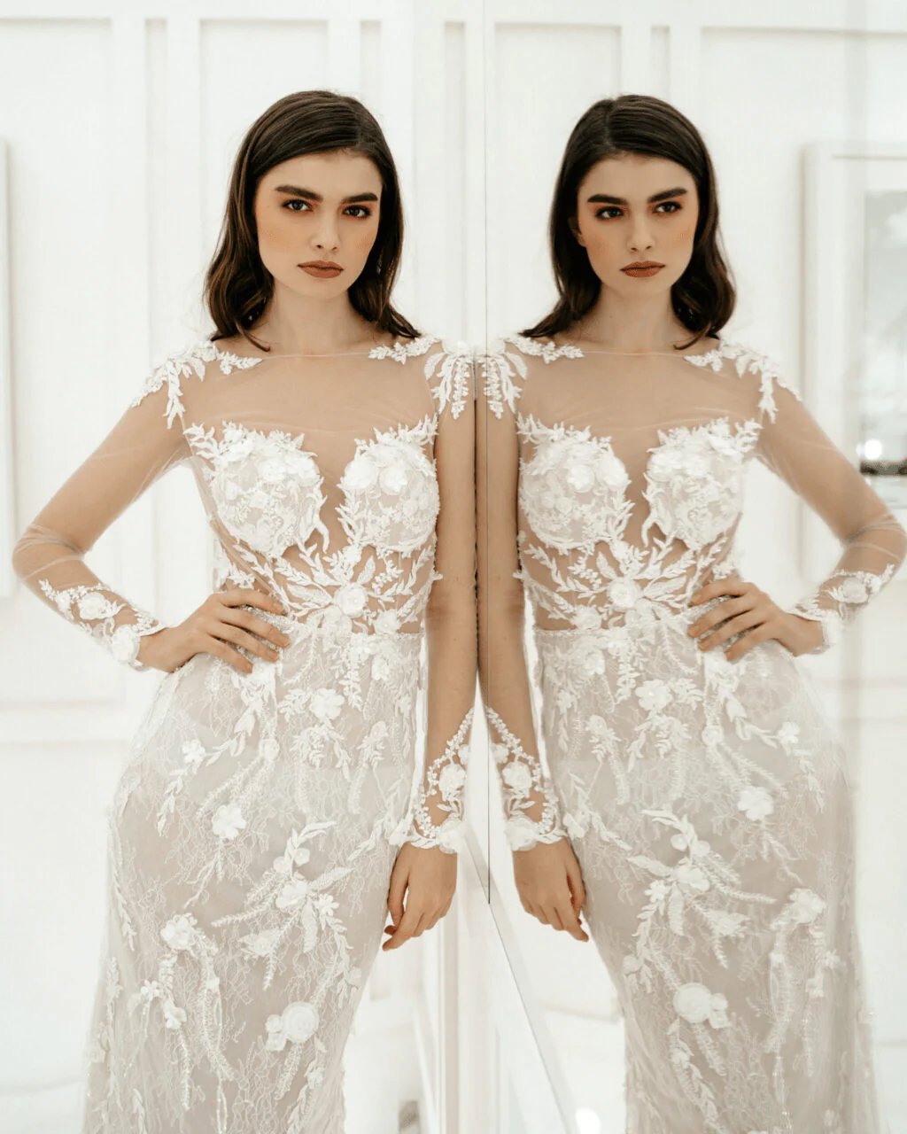 Elegant Tulle Mermaid Wedding Dress and Open Back Dress - Floral Applique Wedding Dress with Long Sleeves Plus Size - ELIANA - Image 2