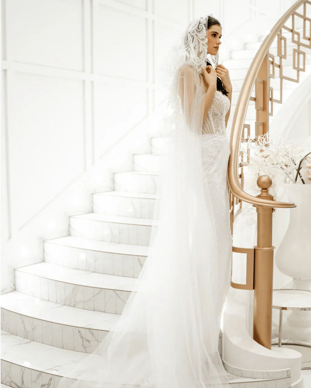 Elegant Tulle Mermaid Wedding Dress - Off Shoulder Wedding Dress with Convertible Cape Plus Size - DEMETER - Image 3