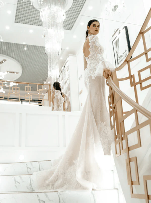 Elegant Tulle Mermaid Wedding Gown with Lace and Embellishments - Modern Long Sleeve Weddind Dress Plus Size - ALICE - Image 3