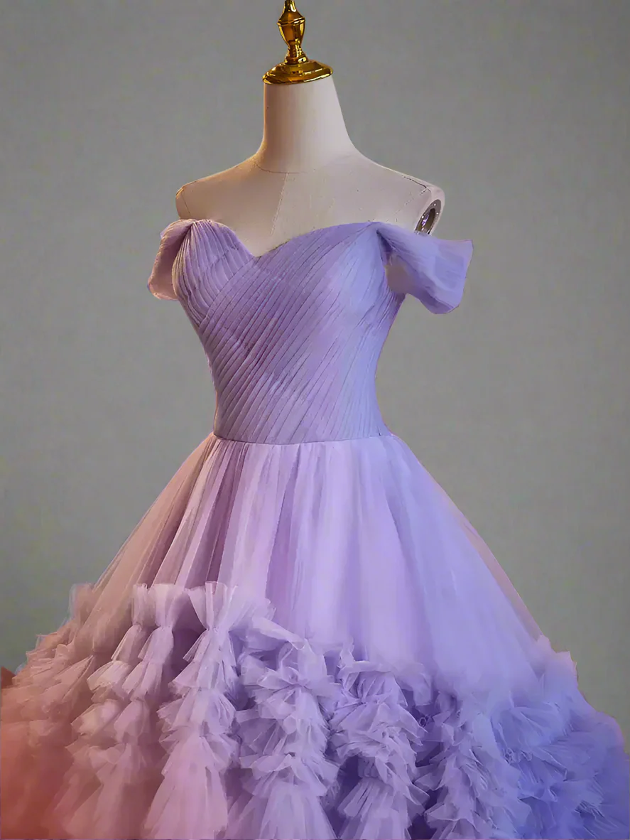Elegant Woman Purple Ball Gown - Layered Tulle Ruffle Dress with Corset Back -  Purple Ball Gown with Layered Tulle Ruffle Skirt Plus Size - Image 6