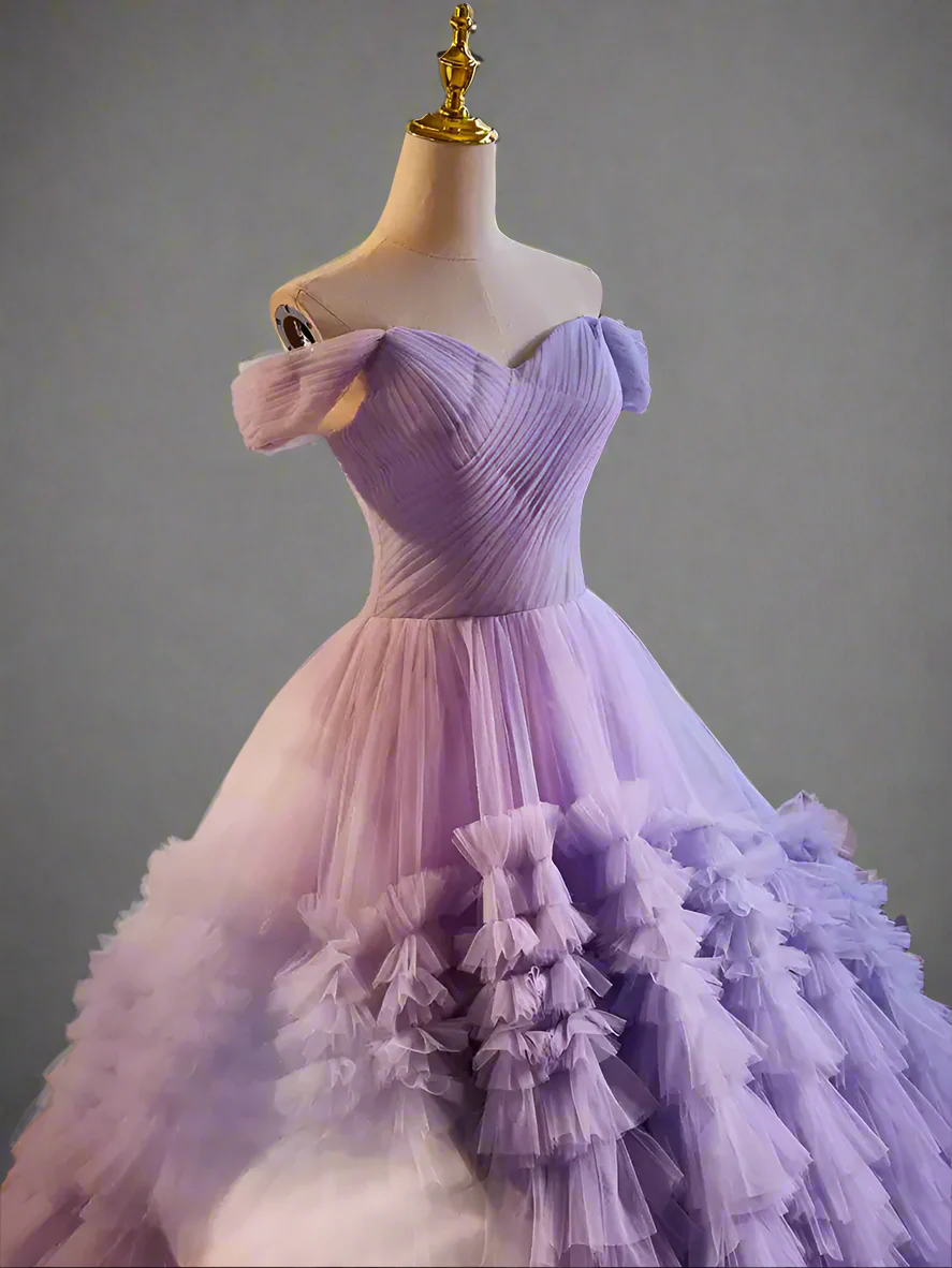 Elegant Woman Purple Ball Gown - Layered Tulle Ruffle Dress with Corset Back -  Purple Ball Gown with Layered Tulle Ruffle Skirt Plus Size - Image 7
