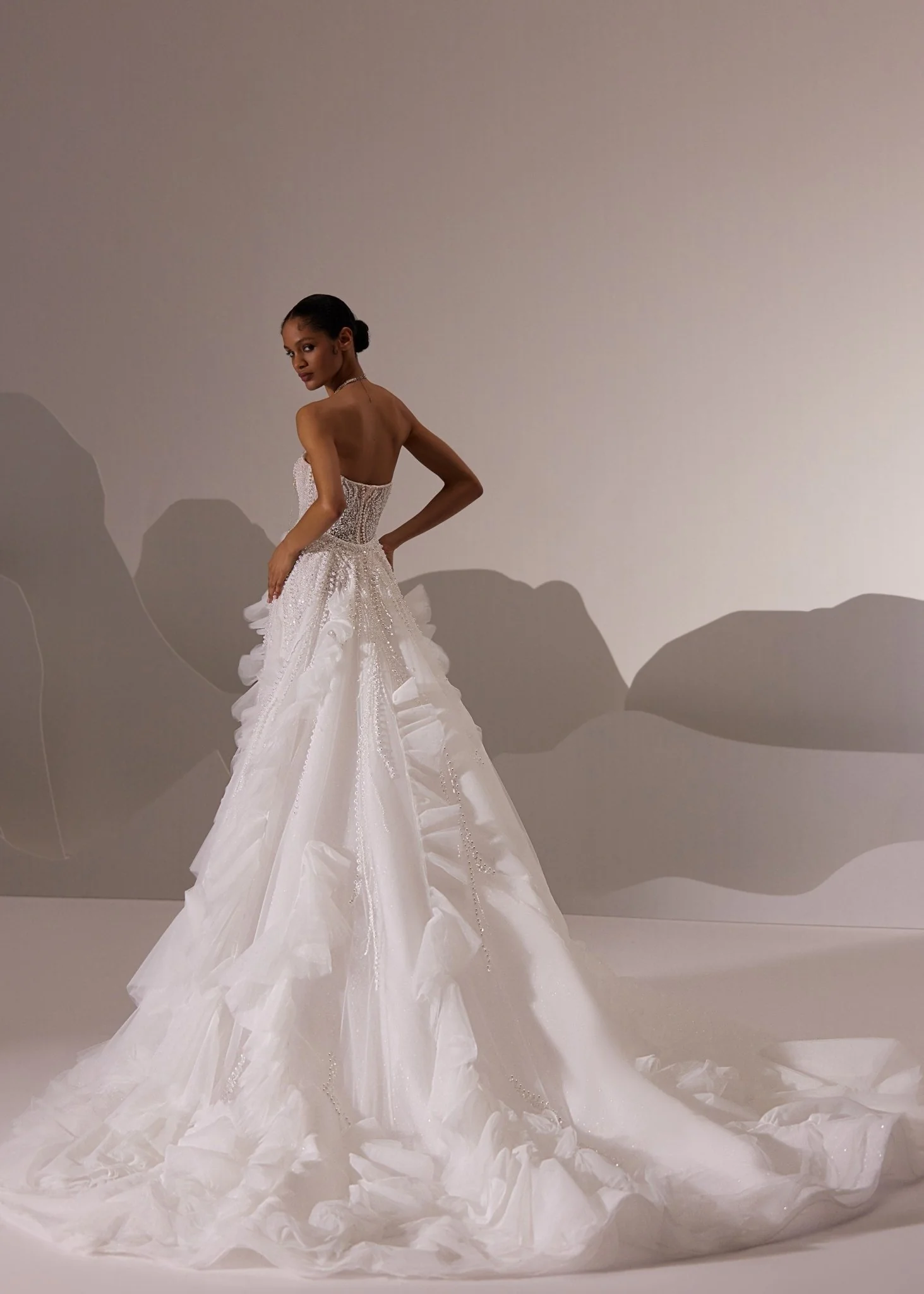 Ivory Lace Fitted Wedding Dress with Long Sheer Sleeves, Deep V-Neck, and Elegant Train - Plus Size - Image 6