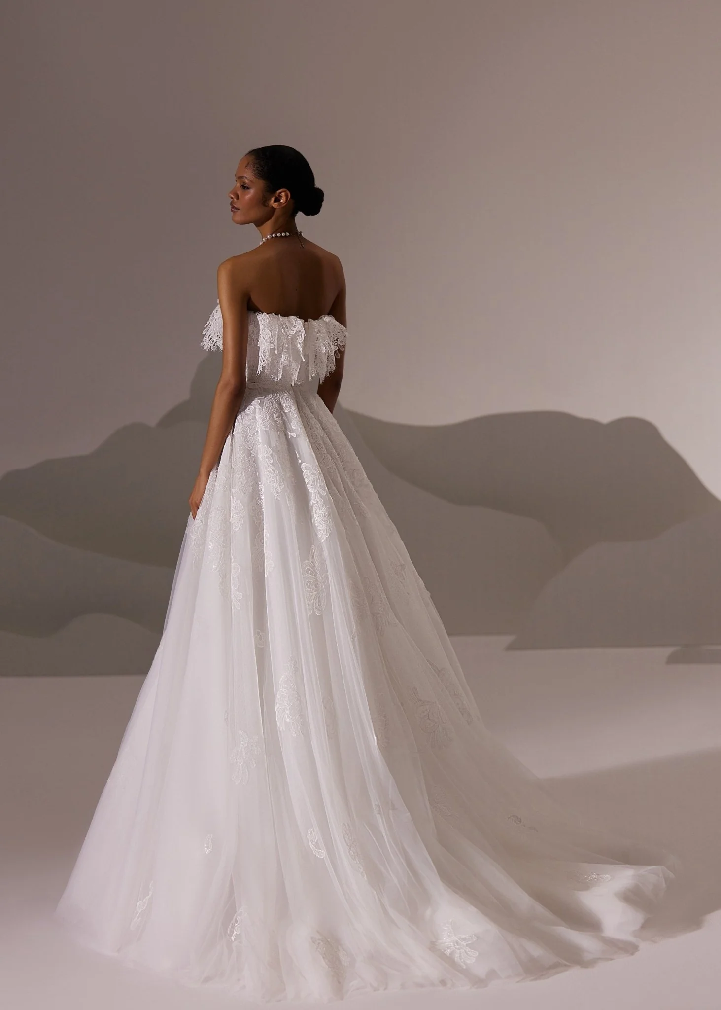 White Lace Wedding Dress with Hooded Veil, Ruffled Bodice, and Floor-Length Train - Plus Size - Image 6