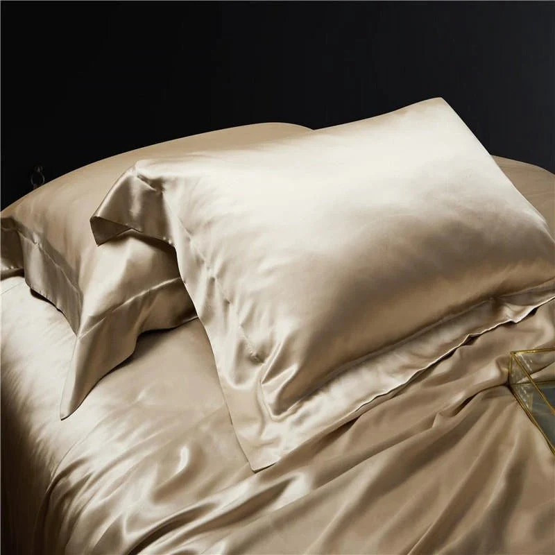Luxury Pure Mulberry Silk Bedding Set – Eloise Leather Beige - Image 5